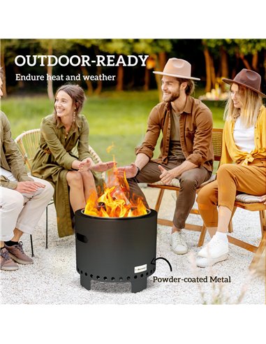 Outsunny Smokeless Steel Fire Pit, with Poker - Grey