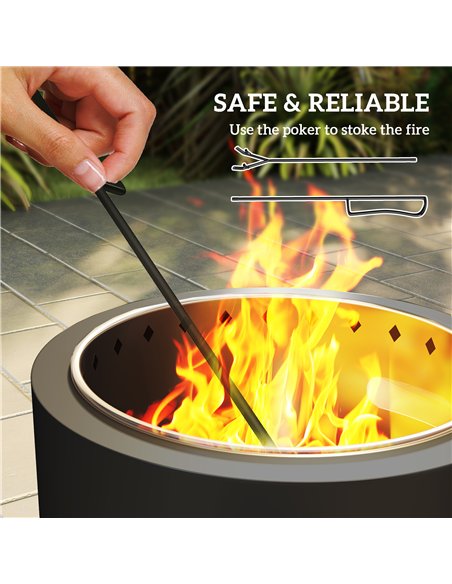 Outsunny Smokeless Steel Fire Pit, with Poker - Grey - pic 128664 | FastDaddyshop