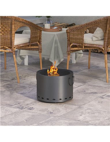 Outsunny Smokeless Fire Pit, 38cm Portable Wood Burning Firepit with Spark Screen and Poker, Low Smoke Camping Bonfire Stove for