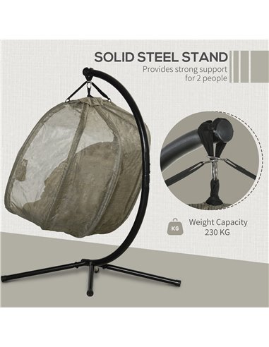Outsunny Double Hanging Egg Chair 2 Seaters Swing Hammock Chair with Stand, Cushion and Folding Design, for Indoor and Outdoor, 