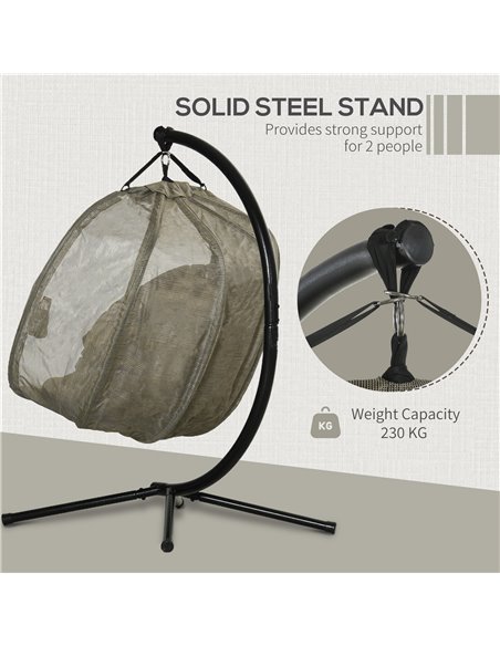 Outsunny Double Hanging Egg Chair 2 Seaters Swing Hammock Chair with Stand, Cushion and Folding Design, for Indoor and Outdoor,  - pic 12867 | FastDaddyshop