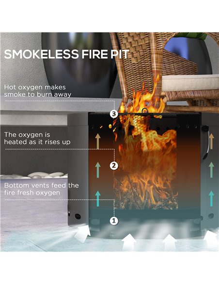 Outsunny Smokeless Fire Pit, 38cm Portable Wood Burning Firepit with Spark Screen and Poker, Low Smoke Camping Bonfire Stove for - pic 128670 | FastDaddyshop