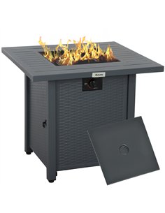 Outsunny Rattan-style Propane Gas Fire Pit Table with 40,000 BTU Burner, Square Smokeless Firepit Patio Heater with Thermocouple