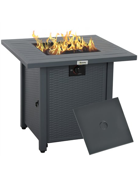 Outsunny Rattan-style Propane Gas Fire Pit Table with 40,000 BTU Burner, Square Smokeless Firepit Patio Heater with Thermocouple - pic 128676 | FastDaddyshop