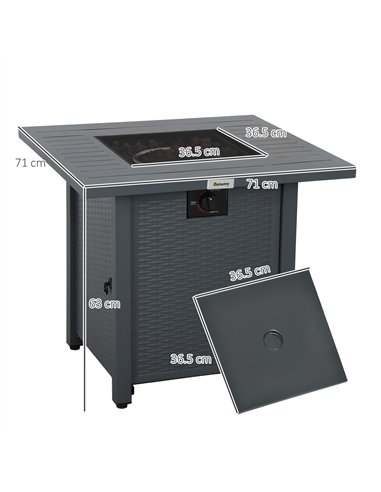 Outsunny Rattan-style Propane Gas Fire Pit Table with 40,000 BTU Burner, Square Smokeless Firepit Patio Heater with Thermocouple