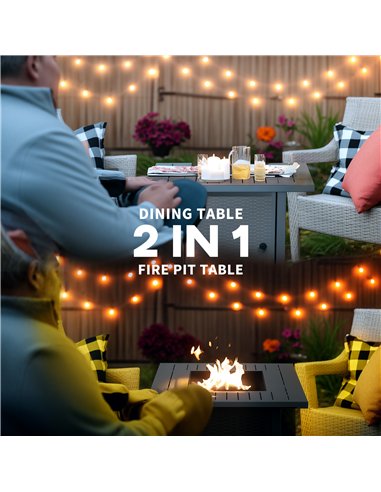 Outsunny Rattan-style Propane Gas Fire Pit Table with 40,000 BTU Burner, Square Smokeless Firepit Patio Heater with Thermocouple