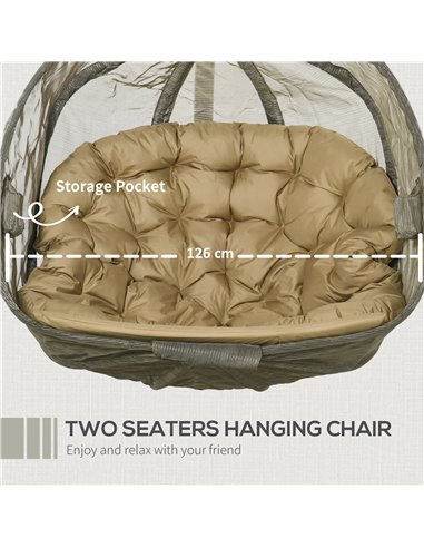 Outsunny Double Hanging Egg Chair 2 Seaters Swing Hammock Chair with Stand, Cushion and Folding Design, for Indoor and Outdoor, 