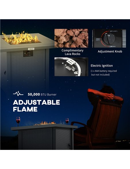 Outsunny Rattan-style Propane Gas Fire Pit Table with 40,000 BTU Burner, Square Smokeless Firepit Patio Heater with Thermocouple - pic 128680 | FastDaddyshop