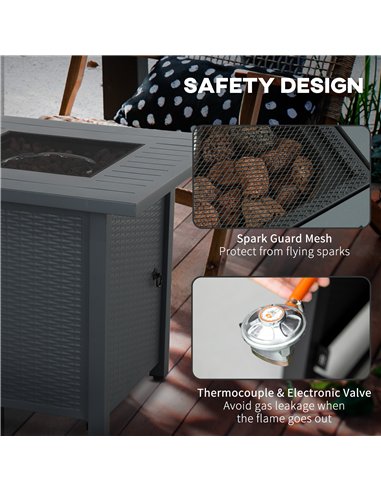 Outsunny Rattan-style Propane Gas Fire Pit Table with 40,000 BTU Burner, Square Smokeless Firepit Patio Heater with Thermocouple