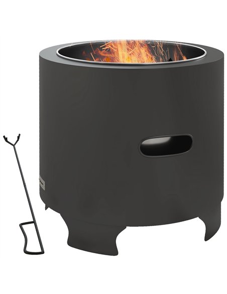 Outsunny Smokeless Fire Pit, 45cm Portable Wood Burning Firepit, Round Metal Bonfire Stove with Poker for Garden, Camping, Black - pic 128685 | FastDaddyshop