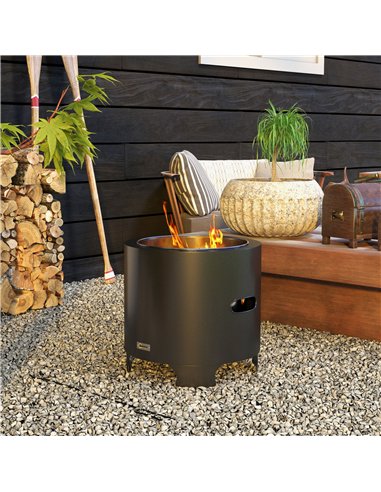 Outsunny Smokeless Fire Pit, 45cm Portable Wood Burning Firepit, Round Metal Bonfire Stove with Poker for Garden, Camping, Black