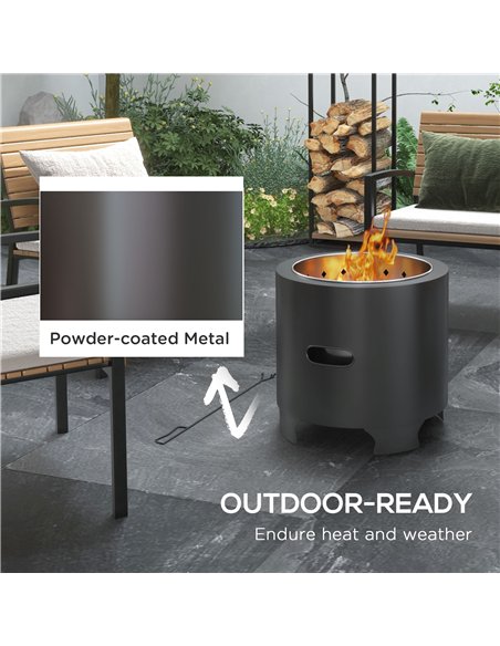 Outsunny Smokeless Fire Pit, 45cm Portable Wood Burning Firepit, Round Metal Bonfire Stove with Poker for Garden, Camping, Black - pic 128689 | FastDaddyshop