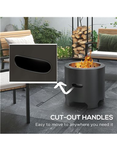 Outsunny Smokeless Fire Pit, 45cm Portable Wood Burning Firepit, Round Metal Bonfire Stove with Poker for Garden, Camping, Black