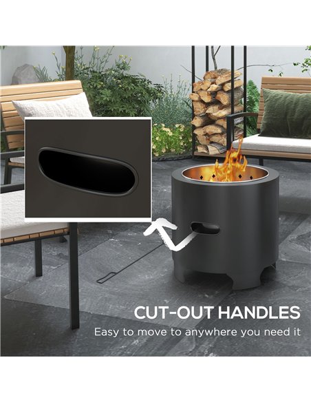 Outsunny Smokeless Fire Pit, 45cm Portable Wood Burning Firepit, Round Metal Bonfire Stove with Poker for Garden, Camping, Black - pic 128690 | FastDaddyshop
