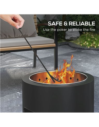 Outsunny Smokeless Fire Pit, 45cm Portable Wood Burning Firepit, Round Metal Bonfire Stove with Poker for Garden, Camping, Black