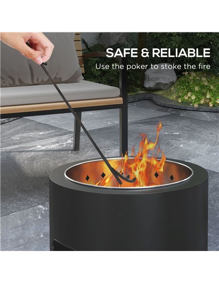 Outsunny Smokeless Fire Pit, 45cm Portable Wood Burning Firepit, Round Metal Bonfire Stove with Poker for Garden, Camping, Black - pic 128691 | FastDaddyshop