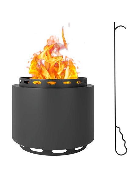 Outsunny Smokeless Fire Pit, 48.5cm Portable Wood Burning Firepit with Poker for Garden Camping Bonfire Party, Metal, Dark Grey - pic 128694 | FastDaddyshop
