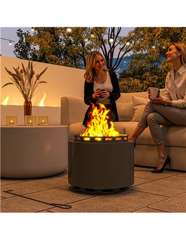 Outsunny Smokeless Fire Pit, 48.5cm Portable Wood Burning Firepit with Poker for Garden Camping Bonfire Party, Metal, Dark Grey
