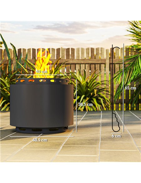 Outsunny Smokeless Fire Pit, 48.5cm Portable Wood Burning Firepit with Poker for Garden Camping Bonfire Party, Metal, Dark Grey - pic 128696 | FastDaddyshop