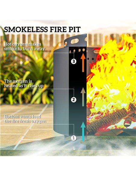 Outsunny Smokeless Fire Pit, 48.5cm Portable Wood Burning Firepit with Poker for Garden Camping Bonfire Party, Metal, Dark Grey - pic 128697 | FastDaddyshop