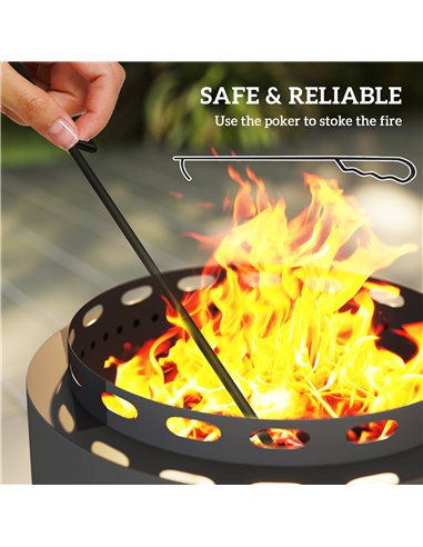 Outsunny Smokeless Fire Pit, 48.5cm Portable Wood Burning Firepit with Poker for Garden Camping Bonfire Party, Metal, Dark Grey