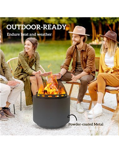 Outsunny Smokeless Fire Pit, 48.5cm Portable Wood Burning Firepit with Poker for Garden Camping Bonfire Party, Metal, Dark Grey