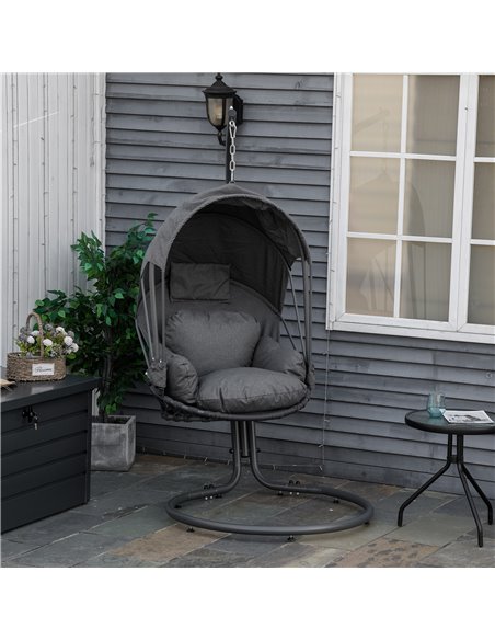 Outsunny Hanging Egg Chair Swing Hammock Chair with Stand, Cushion and Retractable Canopy, for Indoor and Outdoor, Grey - pic 12870 | FastDaddyshop