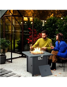 Outsunny Square Propane Gas Fire Pit Table, 40000 BTU Rattan Smokeless Firepit Patio Heater with Lava Rocks and Lid, 71cm x 71cm 2