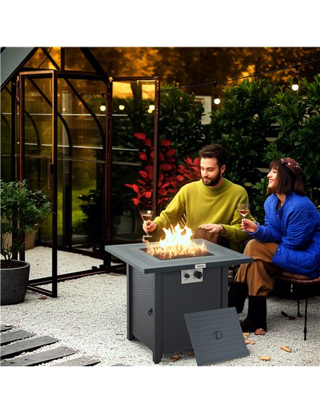 Outsunny Square Propane Gas Fire Pit Table, 40000 BTU Rattan Smokeless Firepit Patio Heater with Lava Rocks and Lid, 71cm x 71cm - pic 128704 | FastDaddyshop