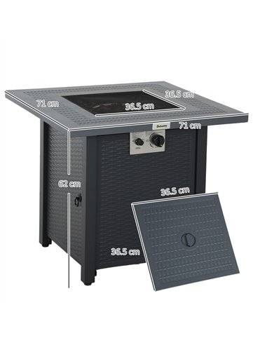 Outsunny Square Propane Gas Fire Pit Table, 40000 BTU Rattan Smokeless Firepit Patio Heater with Lava Rocks and Lid, 71cm x 71cm