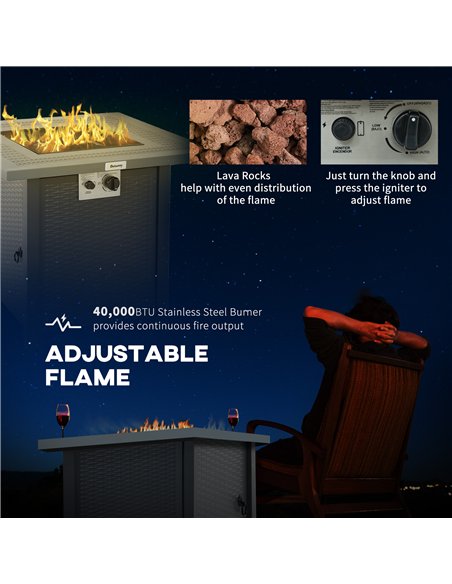 Outsunny Square Propane Gas Fire Pit Table, 40000 BTU Rattan Smokeless Firepit Patio Heater with Lava Rocks and Lid, 71cm x 71cm - pic 128708 | FastDaddyshop