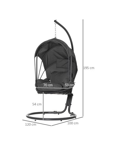Outsunny Hanging Egg Chair Swing Hammock Chair with Stand, Cushion and Retractable Canopy, for Indoor and Outdoor, Grey