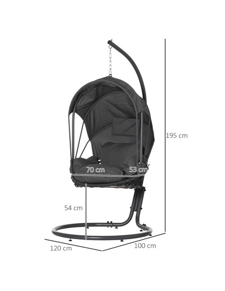 Outsunny Hanging Egg Chair Swing Hammock Chair with Stand, Cushion and Retractable Canopy, for Indoor and Outdoor, Grey - pic 12871 | FastDaddyshop