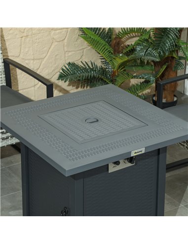 Outsunny Square Propane Gas Fire Pit Table, 40000 BTU Rattan Smokeless Firepit Patio Heater with Lava Rocks and Lid, 71cm x 71cm