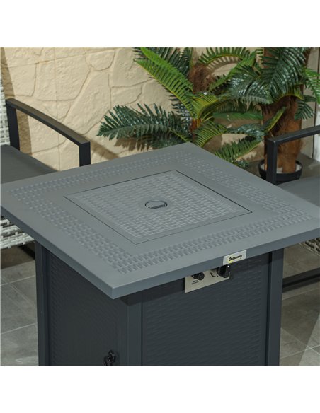Outsunny Square Propane Gas Fire Pit Table, 40000 BTU Rattan Smokeless Firepit Patio Heater with Lava Rocks and Lid, 71cm x 71cm - pic 128710 | FastDaddyshop
