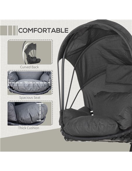 Outsunny Hanging Egg Chair Swing Hammock Chair with Stand, Cushion and Retractable Canopy, for Indoor and Outdoor, Grey - pic 12873 | FastDaddyshop