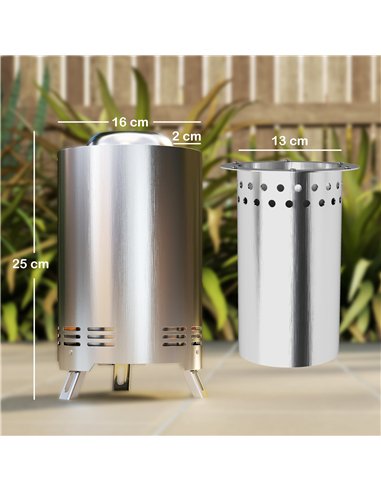 Outsunny Smokeless Fire Pit, 16 x 16 cm Stainless Steel Portable Wood Burning Firepit with Poker for Garden Camping Bonfire Part
