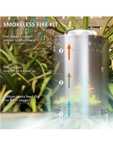 Outsunny Smokeless Fire Pit, 16 x 16 cm Stainless Steel Portable Wood Burning Firepit with Poker for Garden Camping Bonfire Part