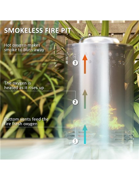 Outsunny Smokeless Fire Pit, 16 x 16 cm Stainless Steel Portable Wood Burning Firepit with Poker for Garden Camping Bonfire Part - pic 128733 | FastDaddyshop