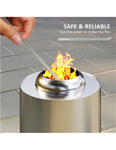 Outsunny Smokeless Fire Pit, 16 x 16 cm Stainless Steel Portable Wood Burning Firepit with Poker for Garden Camping Bonfire Part