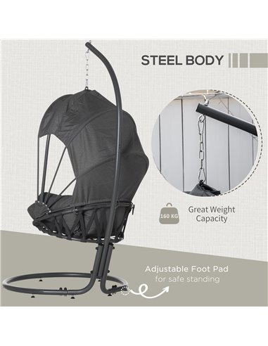 Outsunny Hanging Egg Chair Swing Hammock Chair with Stand, Cushion and Retractable Canopy, for Indoor and Outdoor, Grey