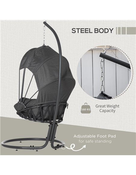 Outsunny Hanging Egg Chair Swing Hammock Chair with Stand, Cushion and Retractable Canopy, for Indoor and Outdoor, Grey - pic 12874 | FastDaddyshop