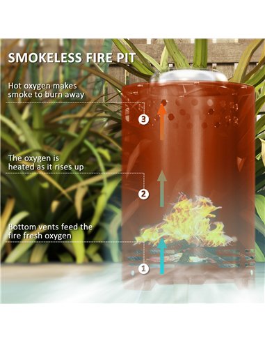Outsunny Smokeless Fire Pit, 16 x 16 cm Stainless Steel Portable Wood Burning Firepit with Poker for Garden Camping Bonfire Part