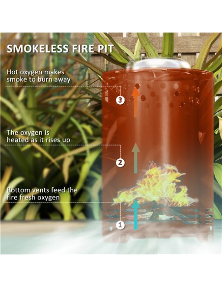 Outsunny Smokeless Fire Pit, 16 x 16 cm Stainless Steel Portable Wood Burning Firepit with Poker for Garden Camping Bonfire Part - pic 128742 | FastDaddyshop