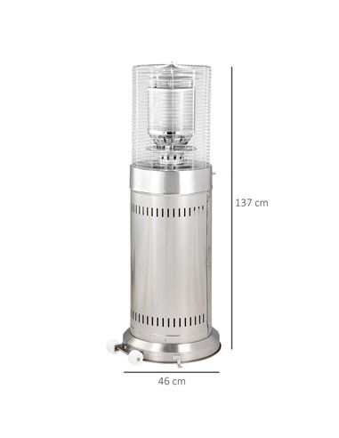 Outsunny 10KW Outdoor Gas Patio Heater Terrace Freestanding Bullet Style Heater with Wheels, Dust Cover, Regulator and Hose, 46 