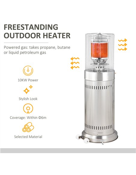 Outsunny 10KW Outdoor Gas Patio Heater Terrace Freestanding Bullet Style Heater with Wheels, Dust Cover, Regulator and Hose, 46  - pic 128754 | FastDaddyshop