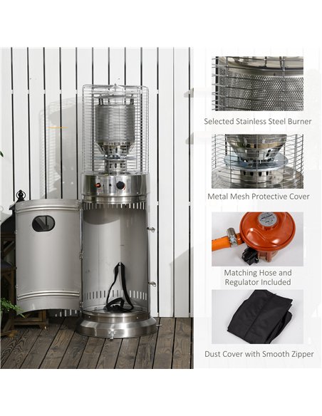 Outsunny 10KW Outdoor Gas Patio Heater Terrace Freestanding Bullet Style Heater with Wheels, Dust Cover, Regulator and Hose, 46  - pic 128755 | FastDaddyshop