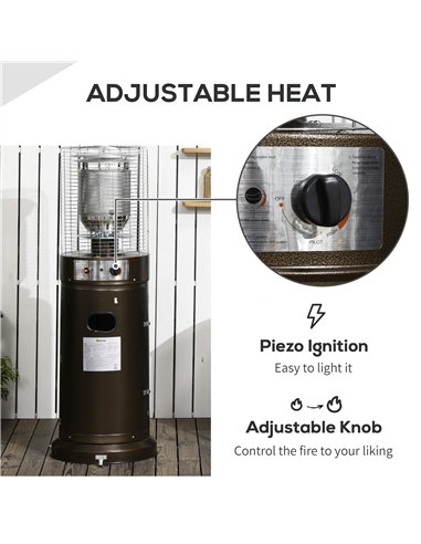 Outsunny 11KW Patio Bullet Heater with Tip-over Protection, Gas Glass Tube Electronic Ignition Floor Standing Stainless Steel Ga