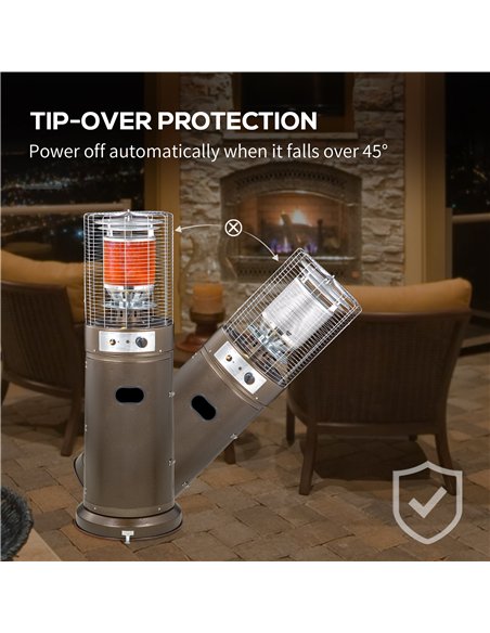 Outsunny 11KW Patio Bullet Heater with Tip-over Protection, Gas Glass Tube Electronic Ignition Floor Standing Stainless Steel Ga - pic 128762 | FastDaddyshop