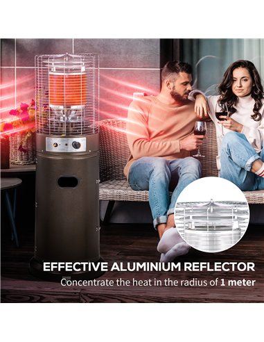 Outsunny 11KW Patio Bullet Heater with Tip-over Protection, Gas Glass Tube Electronic Ignition Floor Standing Stainless Steel Ga